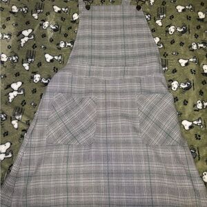 Gray Plaid Overall Dress